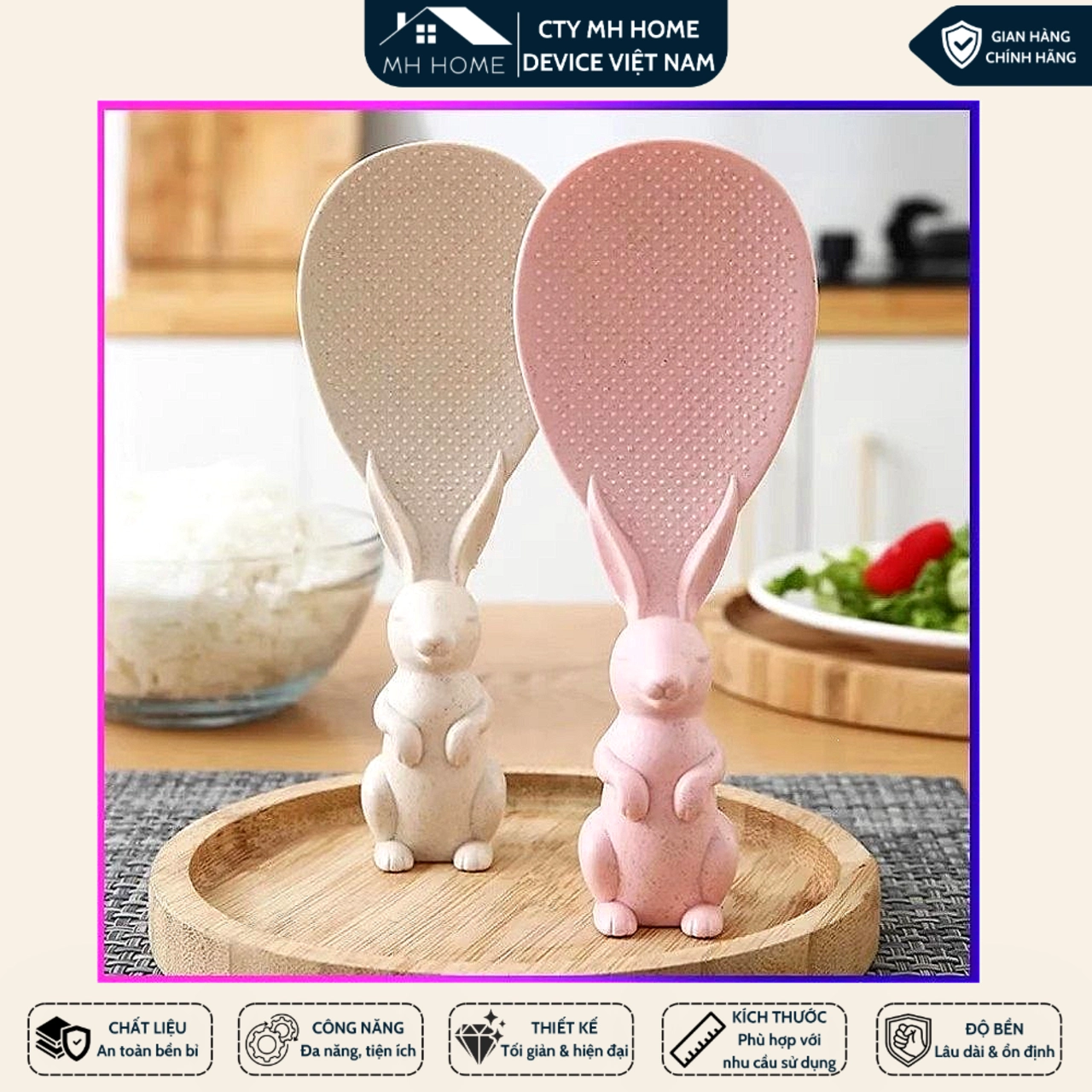 [COMBO 2] Muỗng Xới Cơm Chống Dính Hình Con Thỏ Nhựa PE Nguyên Sinh Cao Cấp (Muôi Xới Cơm Đế Đứng Dễ Thương) - MH HOME